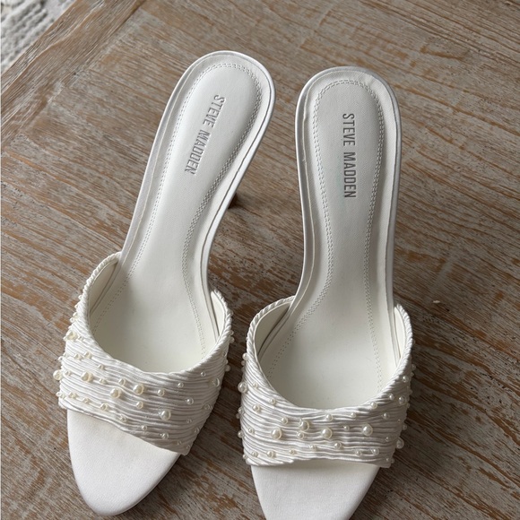 Steve Madden Shoes - Steve Madden Cream Pearl-Embellished Slide Mules